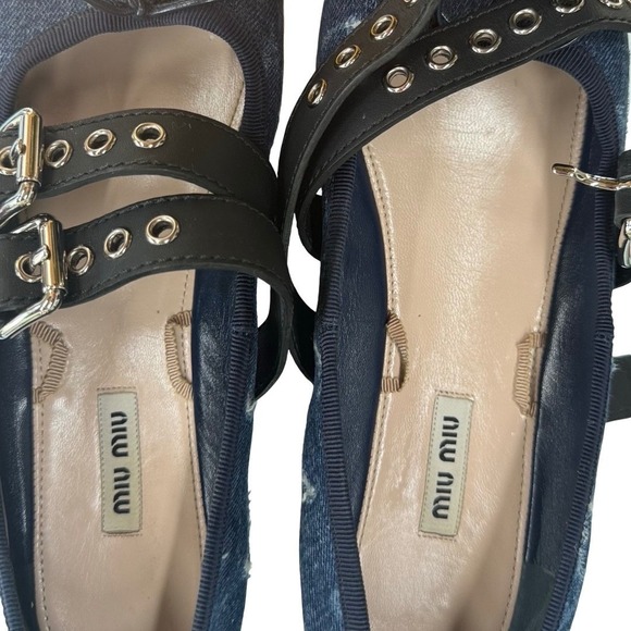Miu Miu Rare Denim Double Buckle Espadrille Platform Mary Jane Flats EU 40.5 - Picture 9 of 10
